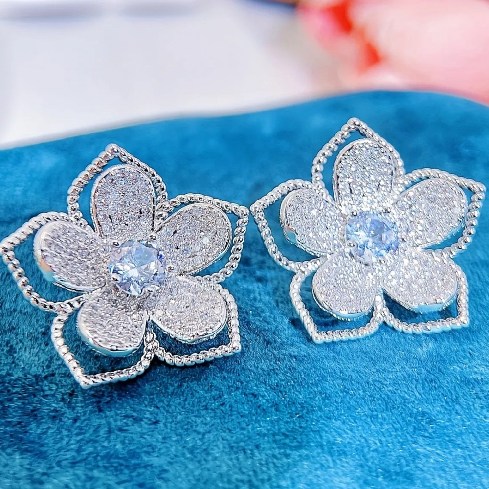 CZ FLORAL PAVE SILVER EARRINGS